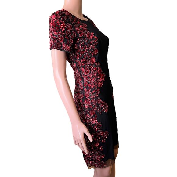 Aidan Mattox Bodycon Sequins Dress 6 Glam Floral Cocktail Party Date Sexy Luxe - Picture 3 of 7